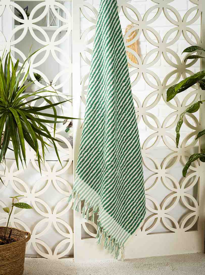 benetton green striped bath towel