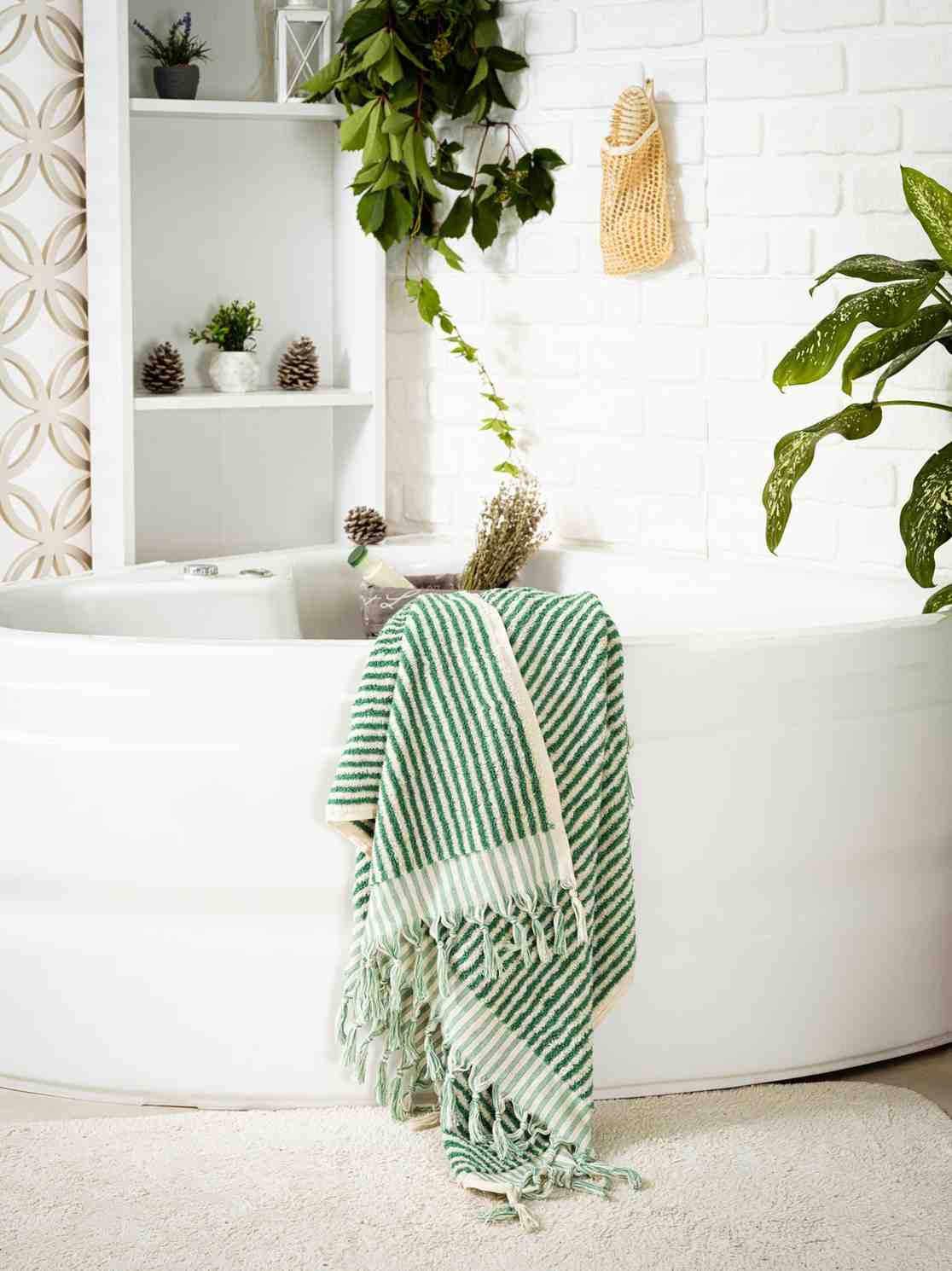 benetton green striped bath towel