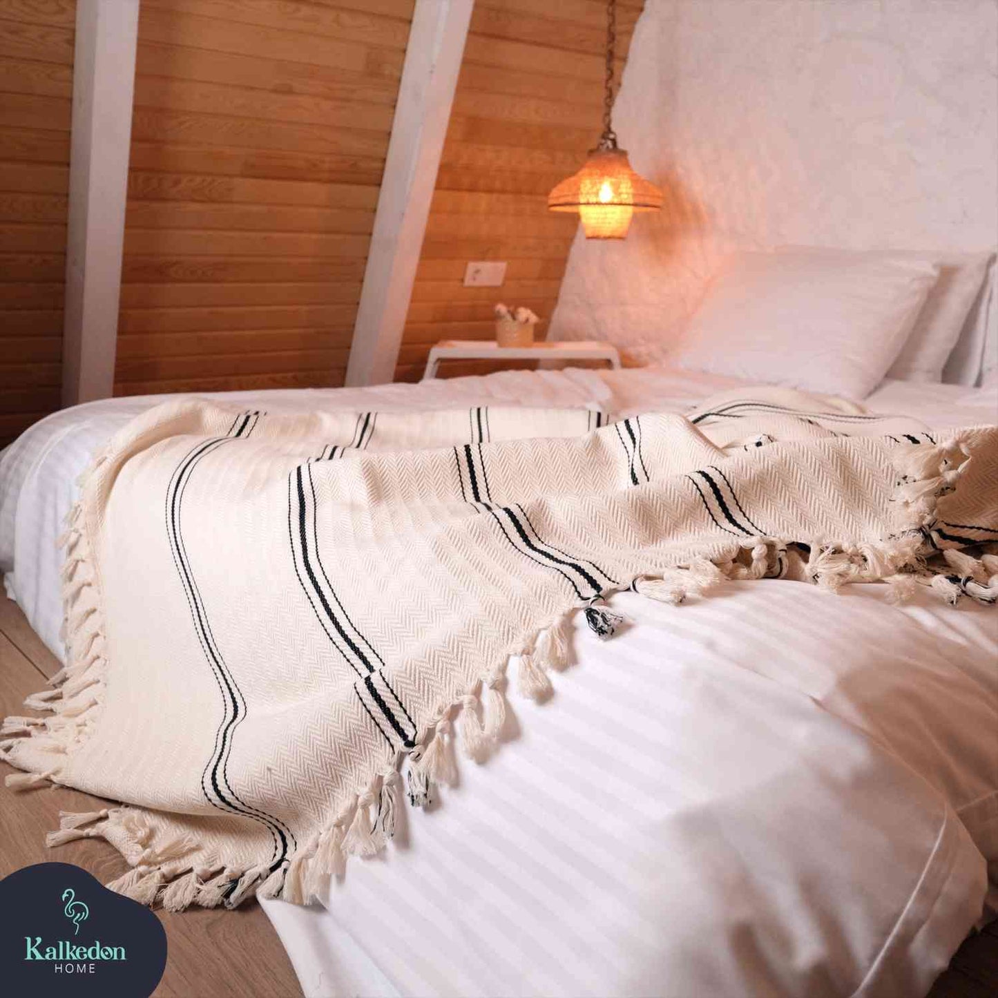 Turkish Muslin Cotton throw blanket enhancing living room decor.