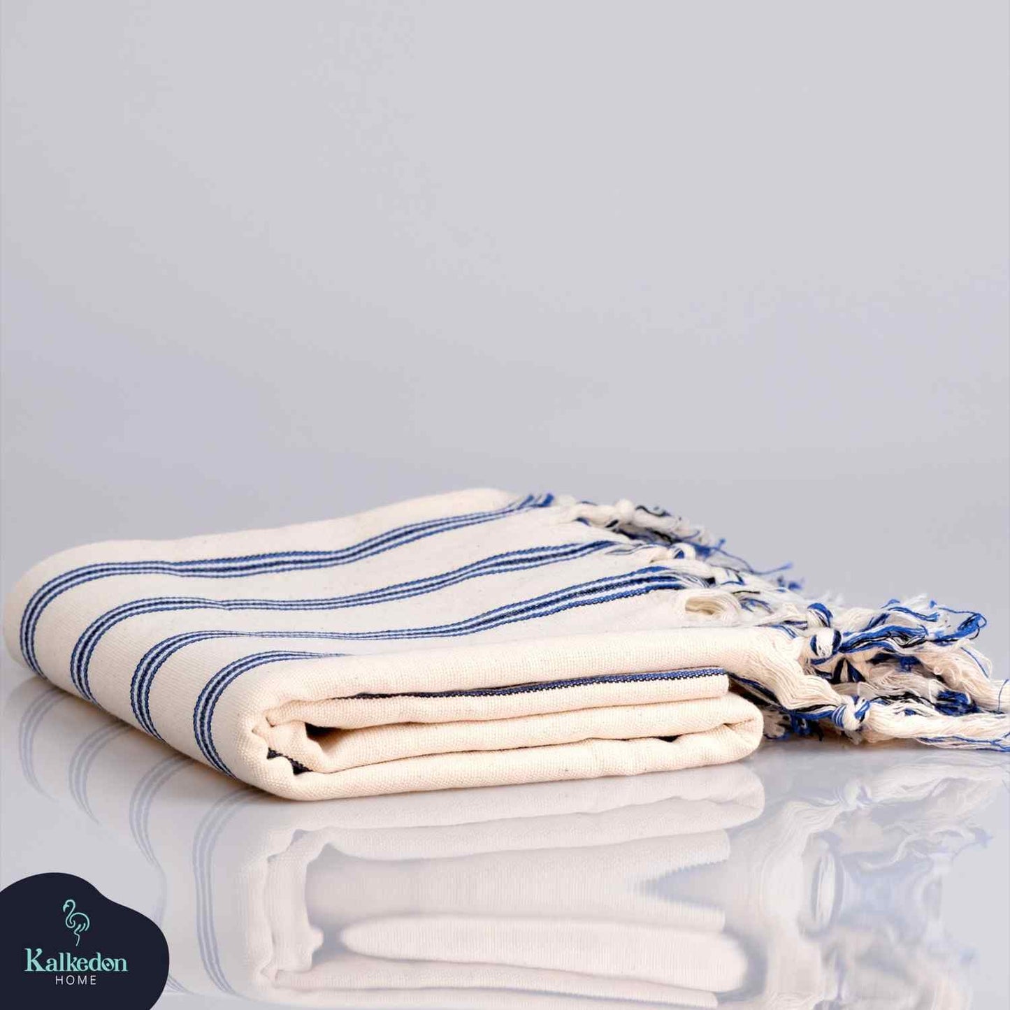 Dark Blue Striped Handwoven Turkish Towel folded
