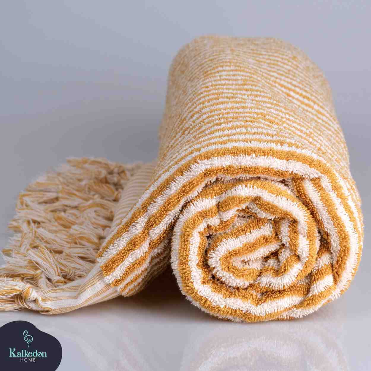 mustard striped bath towel