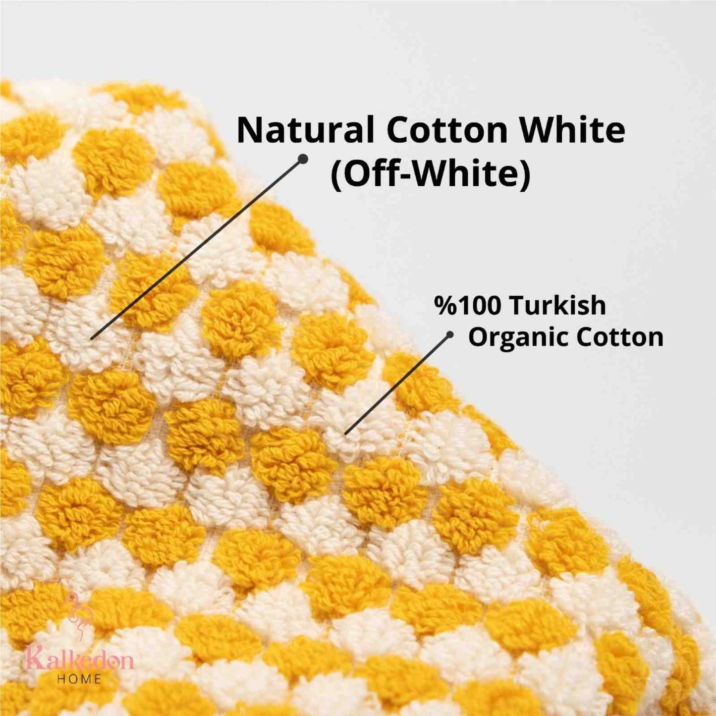 Plush and oversized pom pom bath towel with a black loom jacquard weave, eco-friendly, absorbent, and lint-free.
