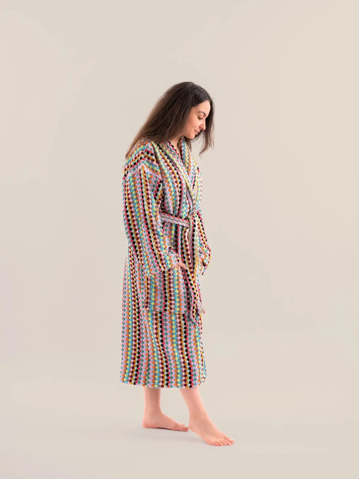 Pom pom bath robe rainbow