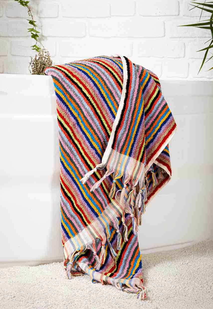 rainbow striped bath towel