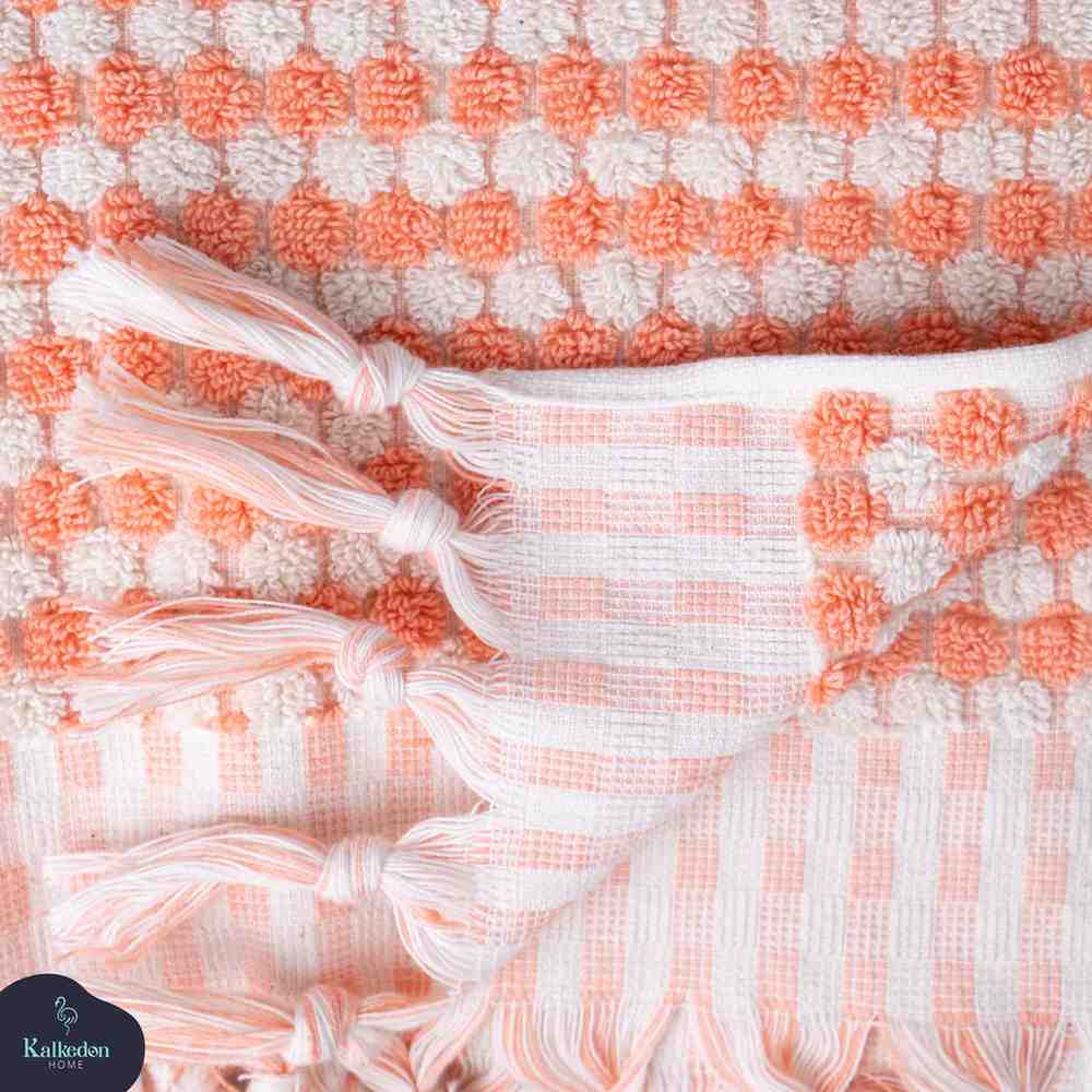 Pom Pom Hand Towel in Salmon