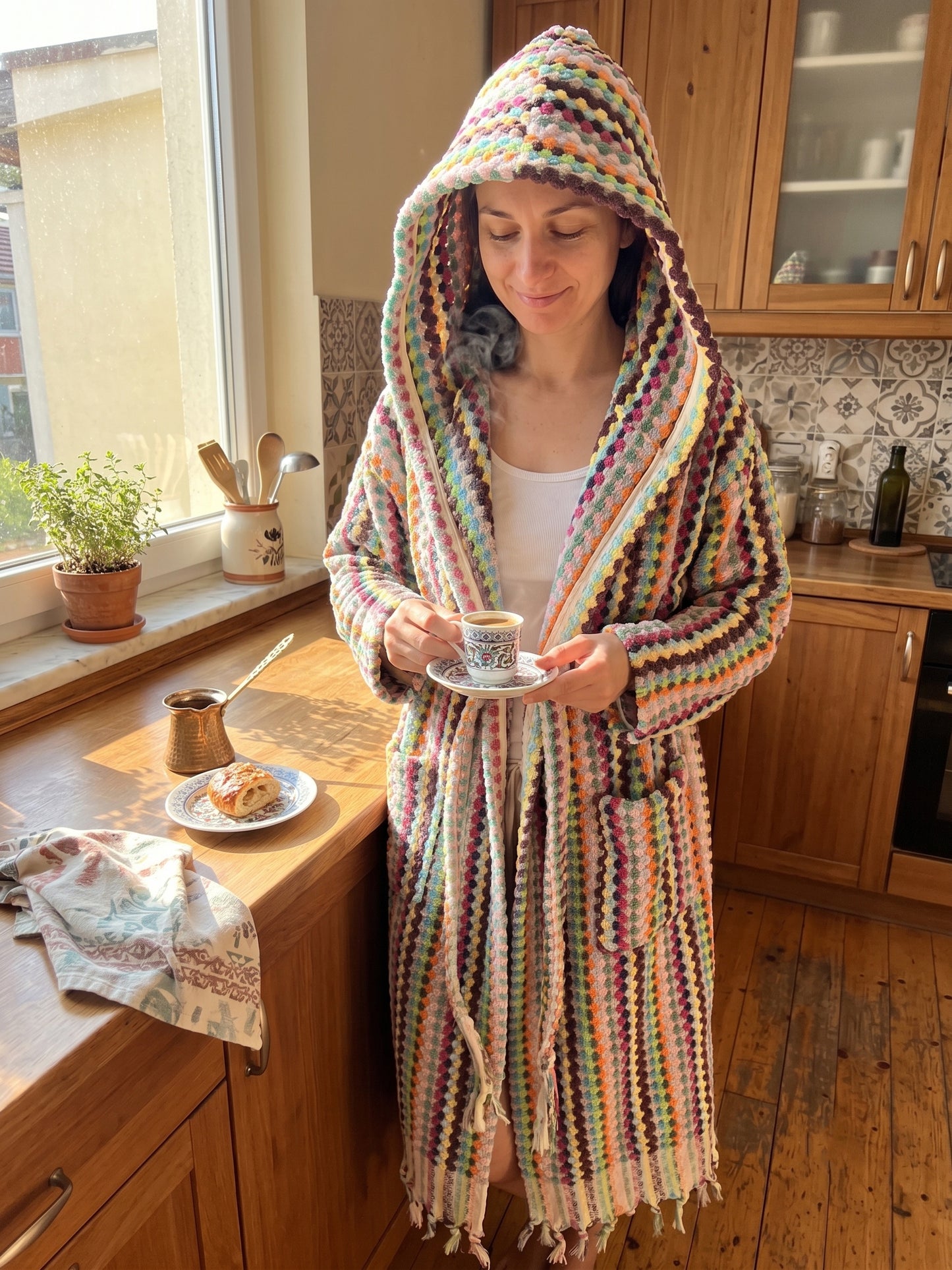 Hooded Pom Pom Robe