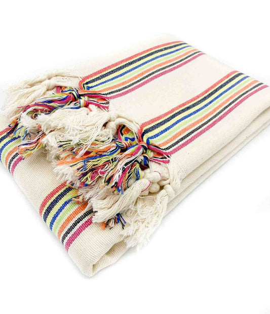 Handwoven Turkish blanket crafted in traditional Jacquard loom, showcasing natural cotton color without dyes