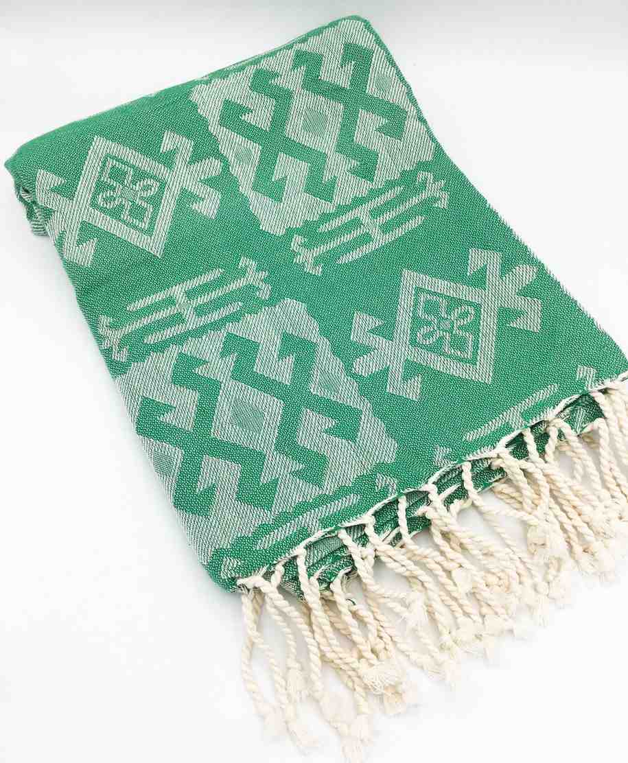 Close-Up of 100% Turkish Cotton Green Mexican Blanket – Soft and Breathable