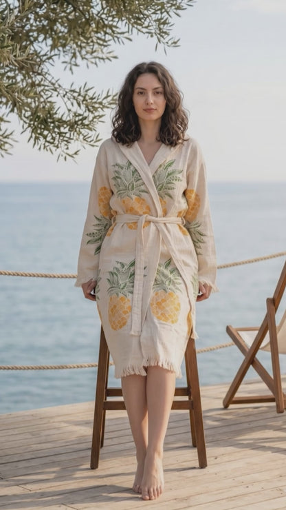 Lightweight Pineapple Print Spa Bathrobe